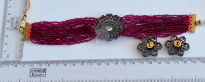 Oxidised silver tone beaded choker necklace set