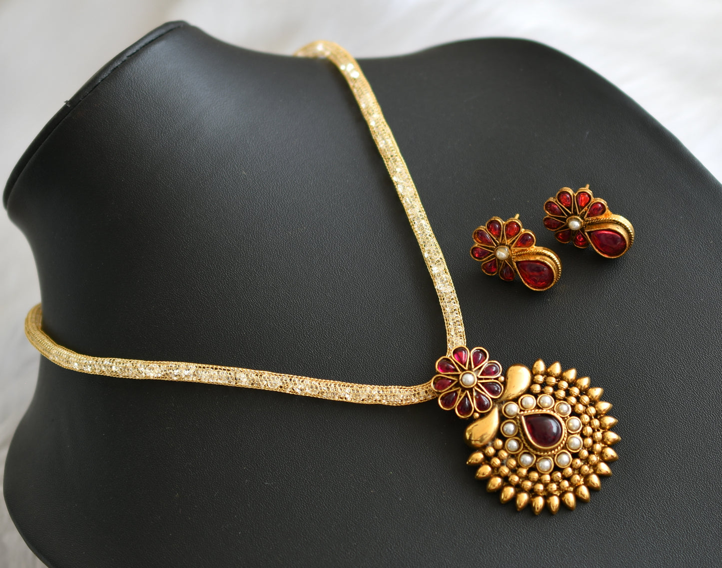 Antique pearl-kemp flower necklace set dj-15596