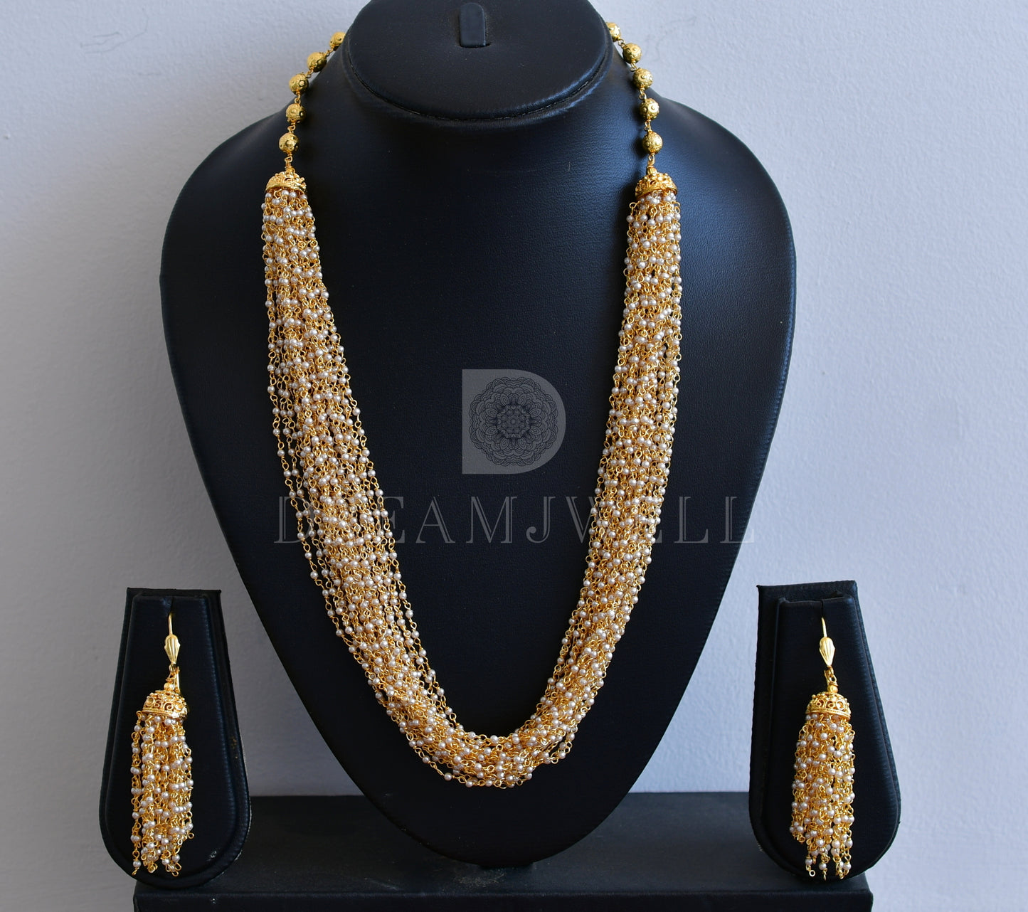 Gold tone pearl multilayer necklace set dj-03369