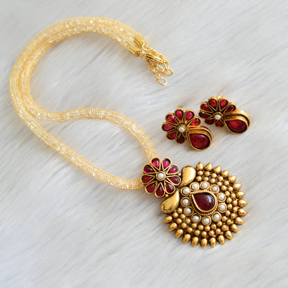 Antique pearl-kemp flower necklace set dj-15596