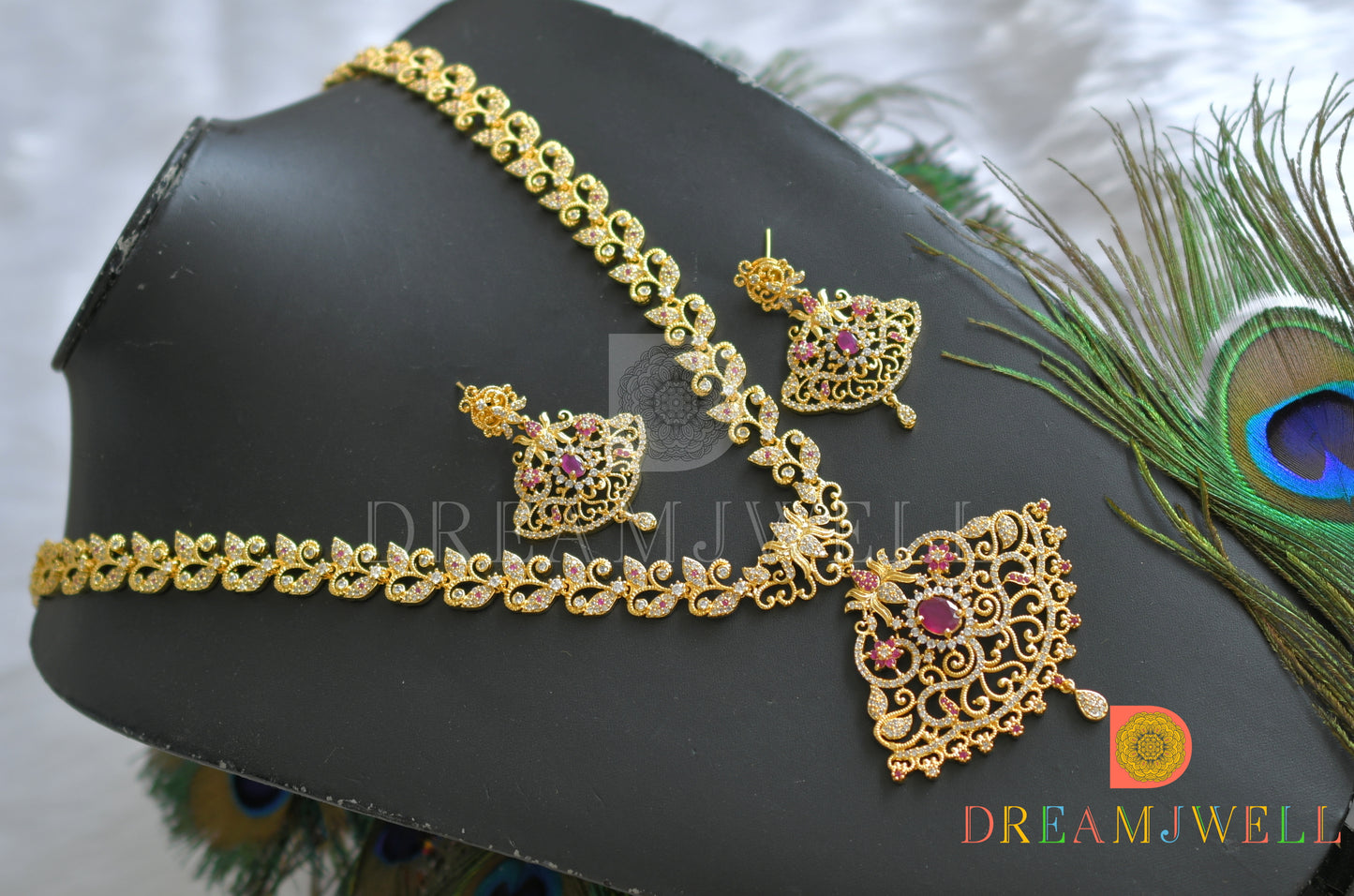 Gold tone cz ruby-white Lotus Haar set dj-18465