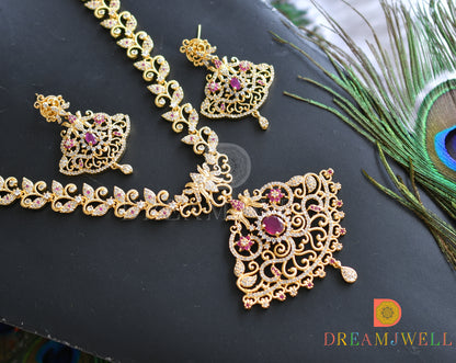 Gold tone cz ruby-white Lotus Haar set dj-18465