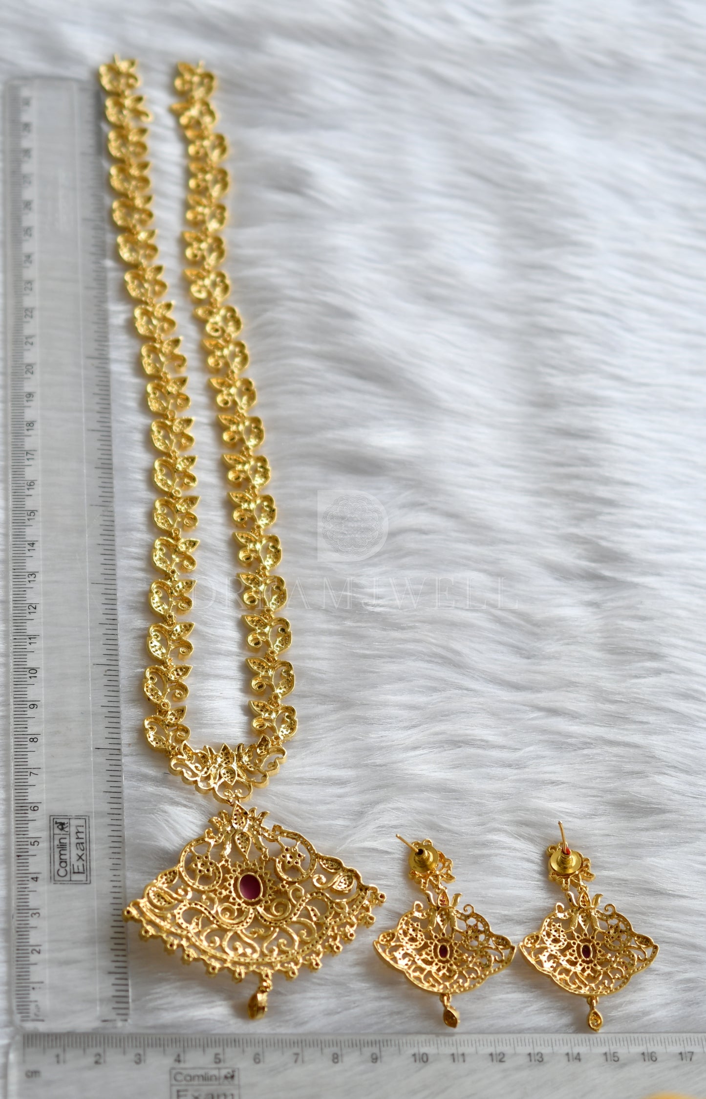 Gold tone cz ruby-white Lotus Haar set dj-18465