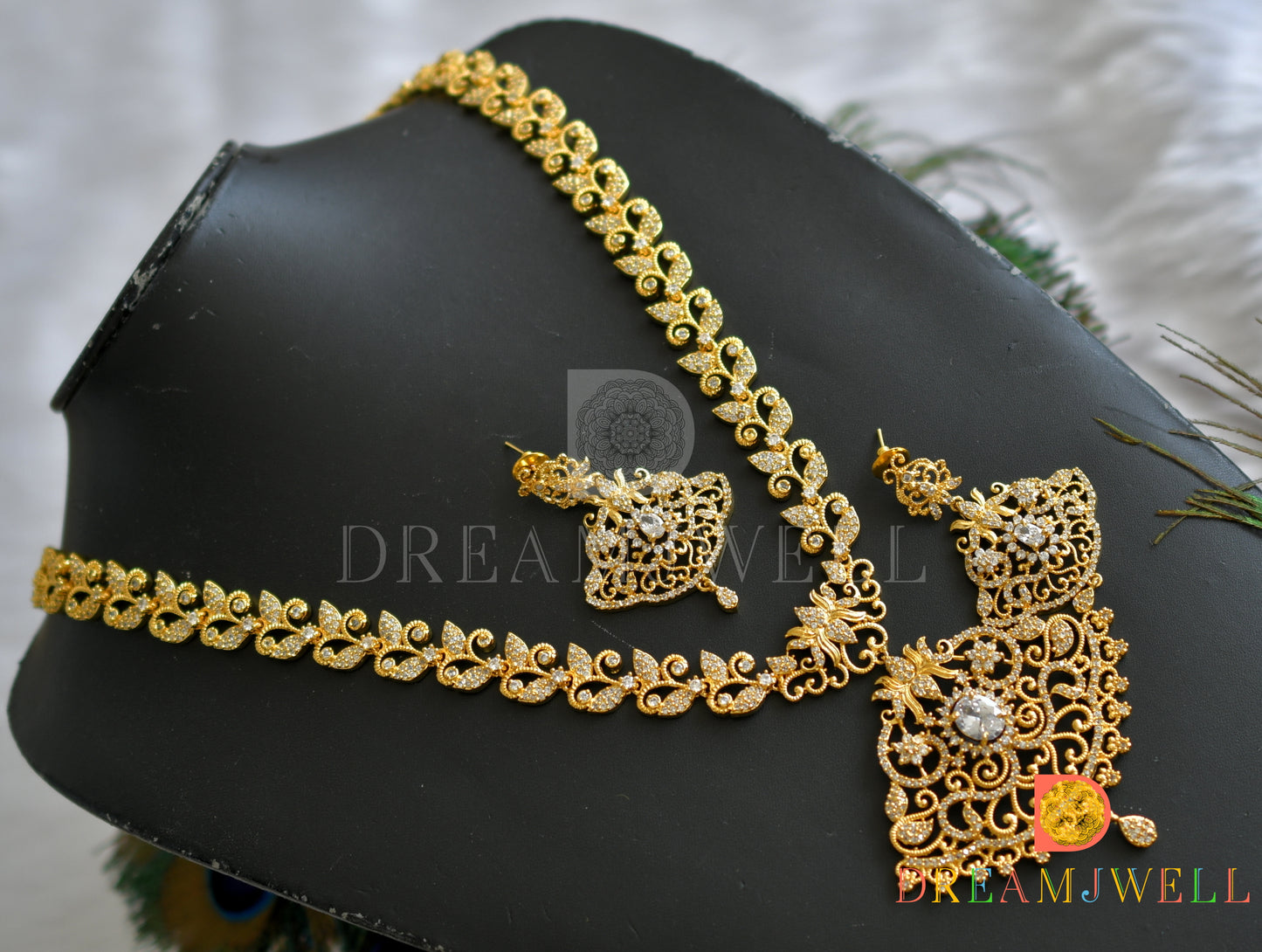 Gold tone cz white lotus haar set dj-18464