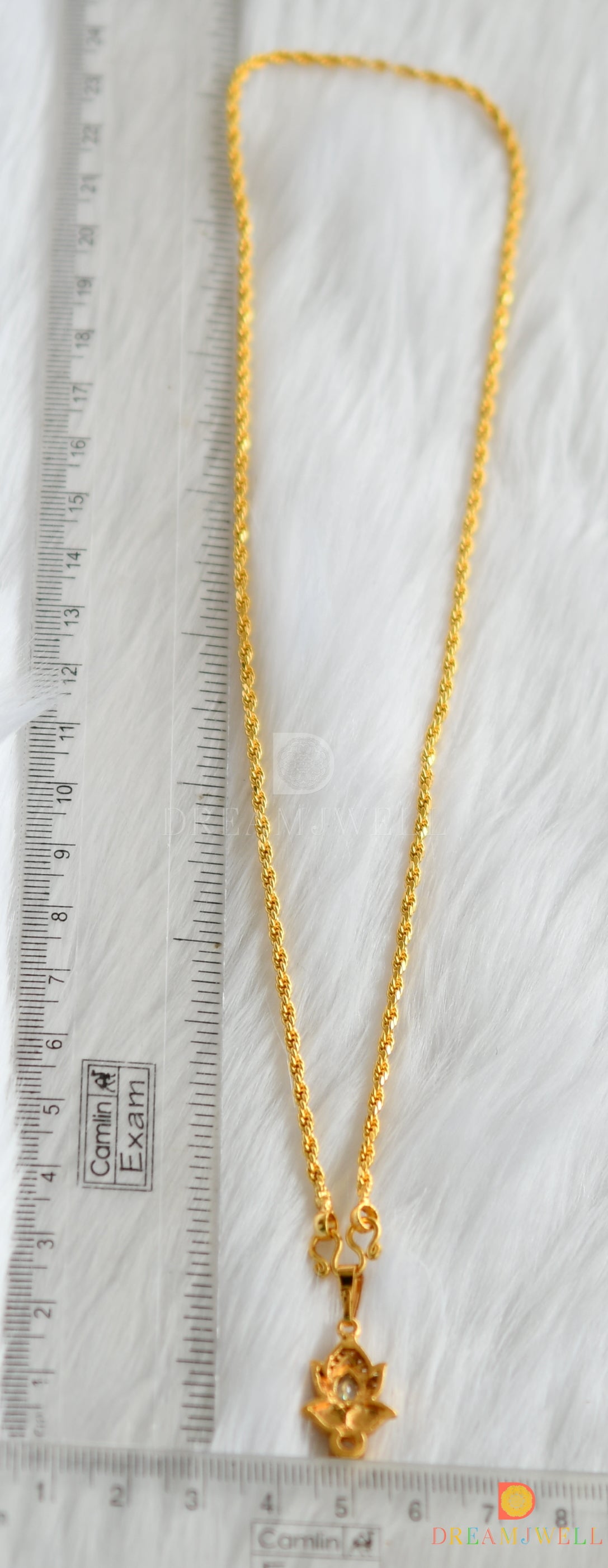 Gold tone white Lotus pendant with chain dj-37303