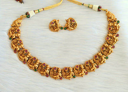 Matte finish ruby-emerald krishna necklace set dj-22144