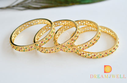 Gold Tone Ruby-emerald Set Of 4 Bangles (2.4) dj-09530