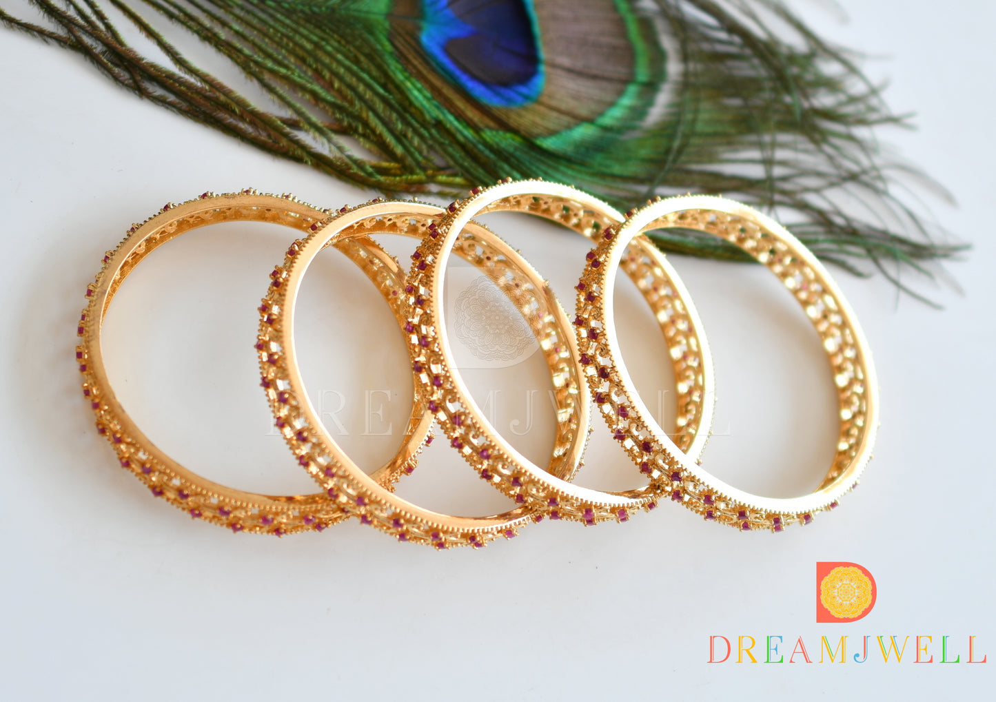 Gold tone Ruby Set Of 4 Bangles(2.6) dj-09532