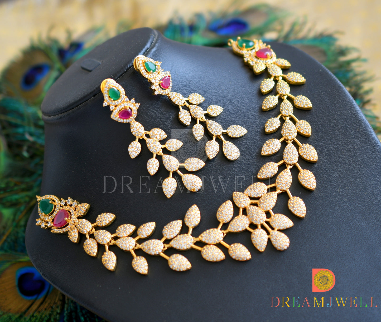 Gold Tone Cz-ruby-emerald Necklace Set dj-05188