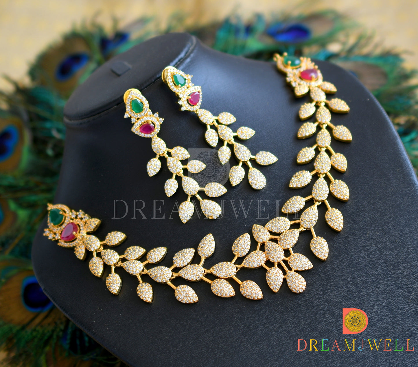 Gold Tone Cz-ruby-emerald Necklace Set dj-05188