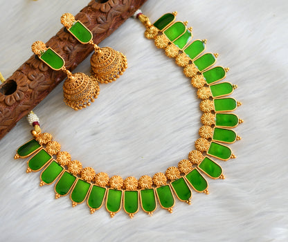 Matte finish flower green nagapadam Kerala style necklace set dj-41578