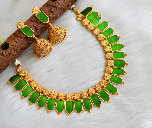 Matte finish flower green nagapadam Kerala style necklace set dj-41578