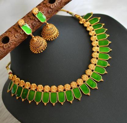 Matte finish flower green nagapadam Kerala style necklace set dj-41578