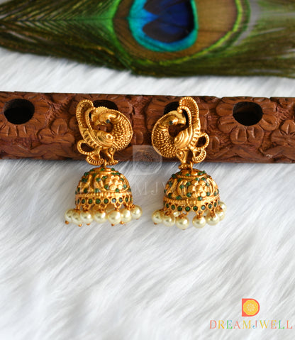 Matte finish green stone peacock jhumkka dj-37355