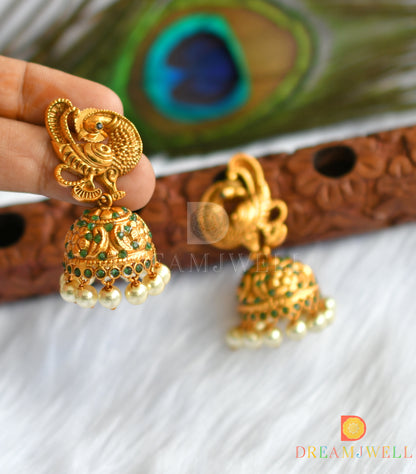 Matte finish green stone peacock jhumkka dj-37355