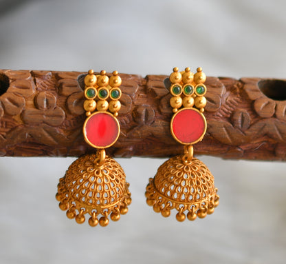 Matte finish green-red round Kerala style necklace set dj-41595