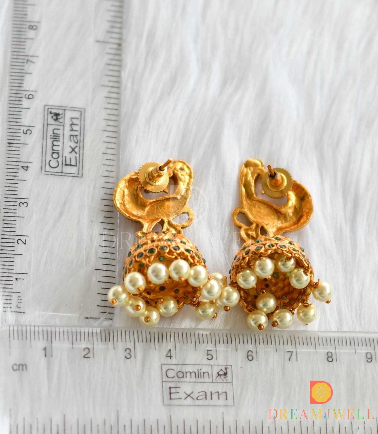 Matte finish green stone peacock jhumkka dj-37355