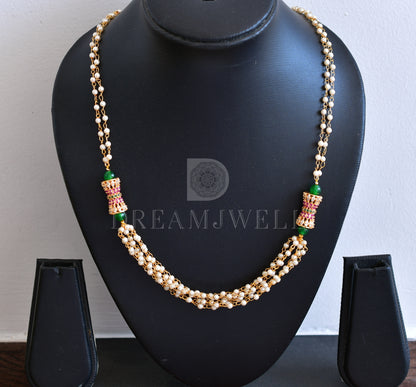 Gold tone pearl ruby-emerald necklace dj-35820