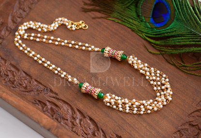 Gold tone pearl ruby-emerald necklace dj-35820