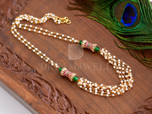 Gold tone pearl ruby-emerald necklace dj-35820