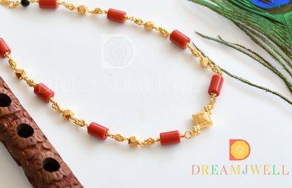 Gold tone coral-black beads chain dj-36484