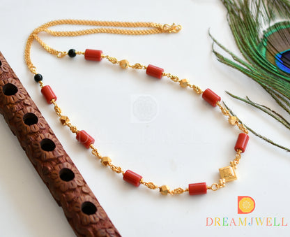 Gold tone coral-black beads chain dj-36484