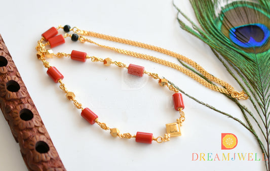 Gold tone coral-black beads chain dj-36484