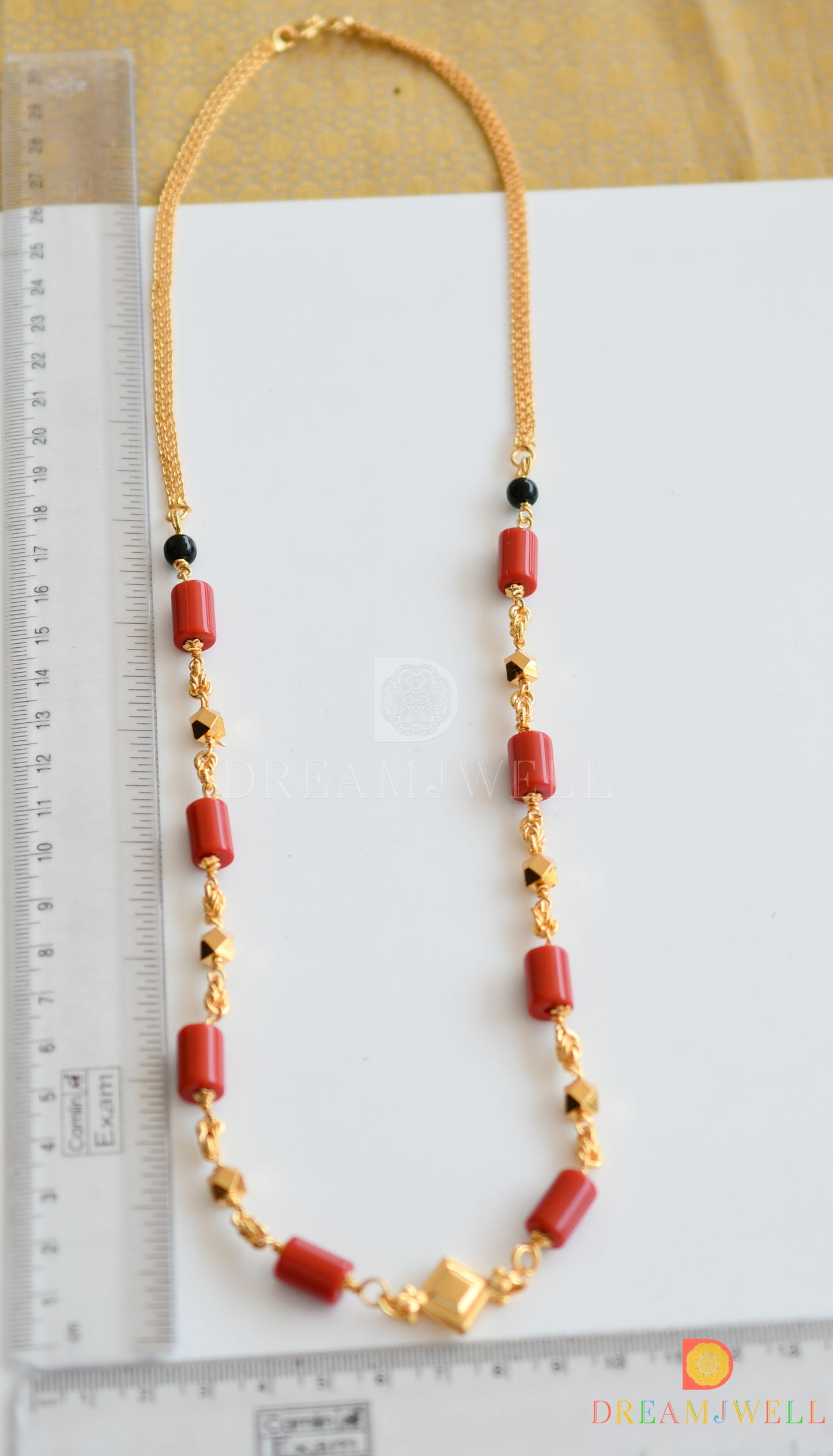 Gold tone coral-black beads chain dj-36484