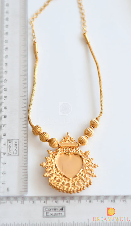 Gold tone pink stone heart-Lakshmi Kerala style necklace dj-36485