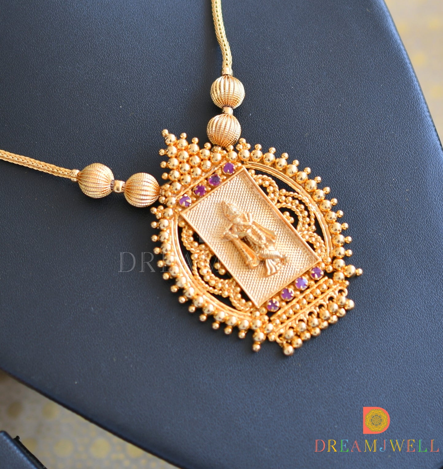 Gold tone Pink stone Krishna Kerala style necklace dj-36486