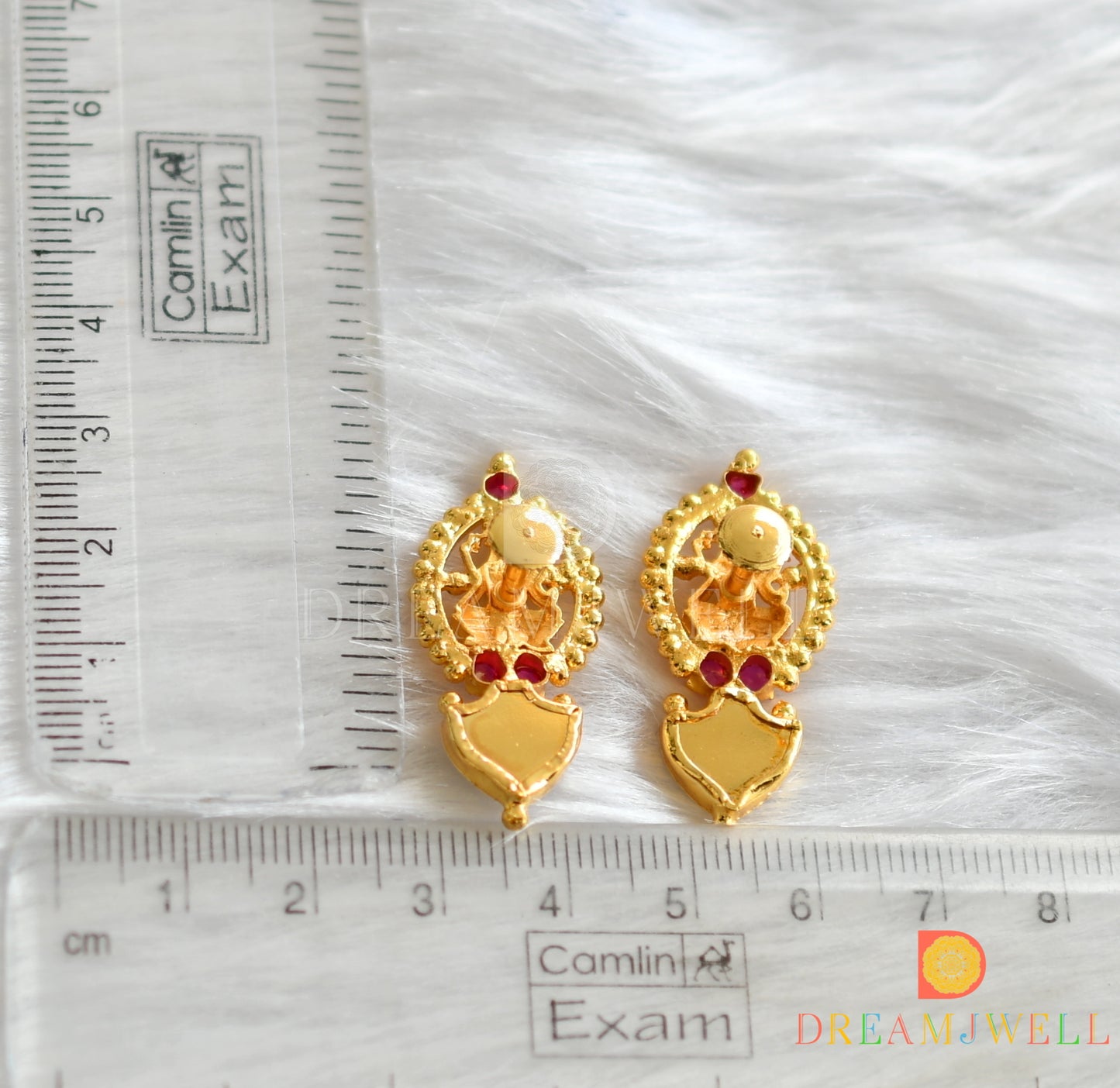 Gold tone pink-green round palakka Kerala style Lakshmi stud/earrings dj-38052