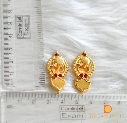 Gold tone pink-green round palakka Kerala style Lakshmi stud/earrings dj-38052