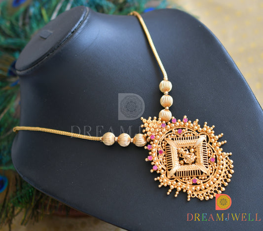 Gold tone pink stone Lakshmi Kerala style necklace dj-36487