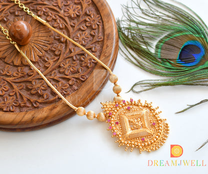 Gold tone pink stone Lakshmi Kerala style necklace dj-36487