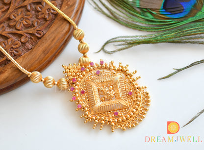 Gold tone pink stone Lakshmi Kerala style necklace dj-36487