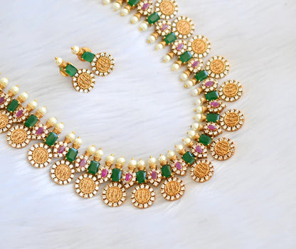Matte finish cz ruby-green-white Ram parivar haar set dj-32498