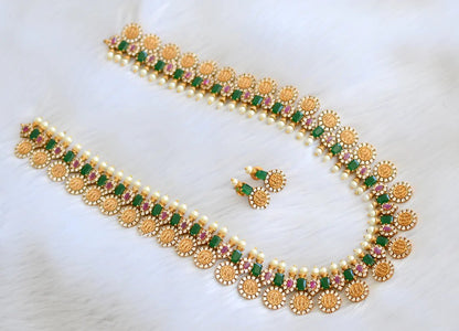 Matte finish cz ruby-green-white Ram parivar haar set dj-32498
