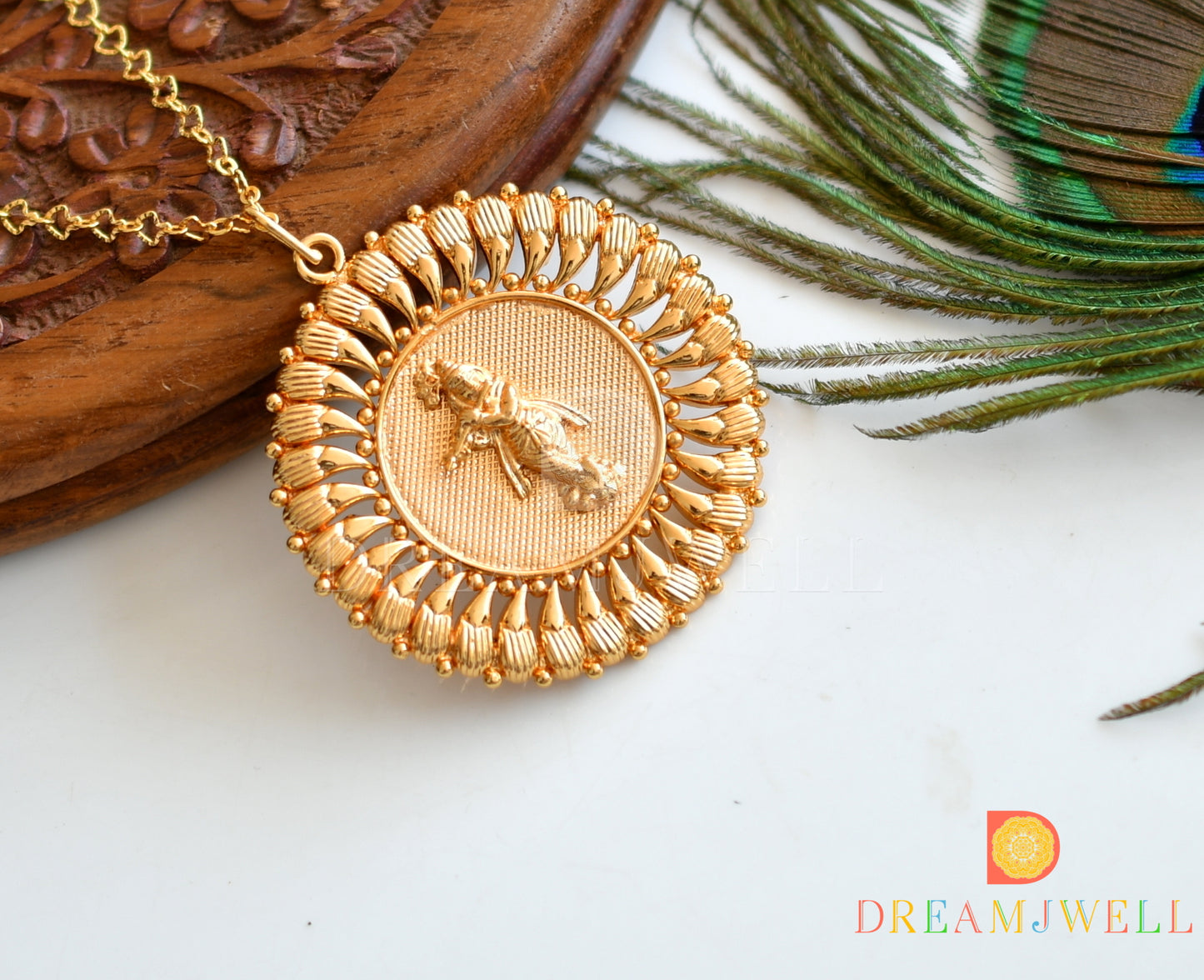 Gold tone Kerala style Krishna Pendant with chain dj-36491