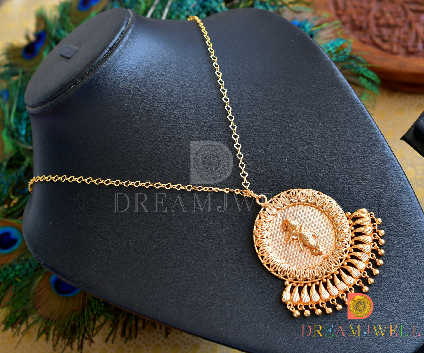 Gold tone Kerala style Krishna Pendant with chain dj-36492