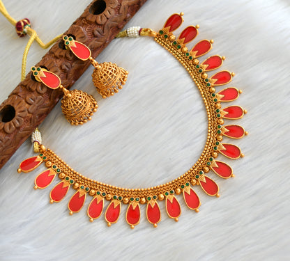 Matte finish red stone nagapadam Kerala style necklace set dj-41581