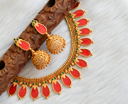 Matte finish red stone nagapadam Kerala style necklace set dj-41581