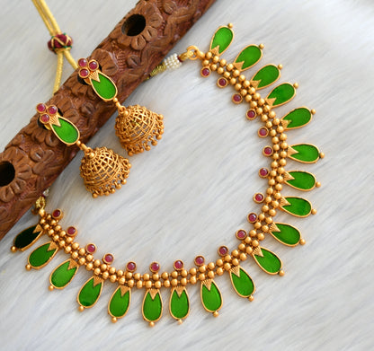 Matte finish red-green nagapadam Kerala style necklace set dj-41585