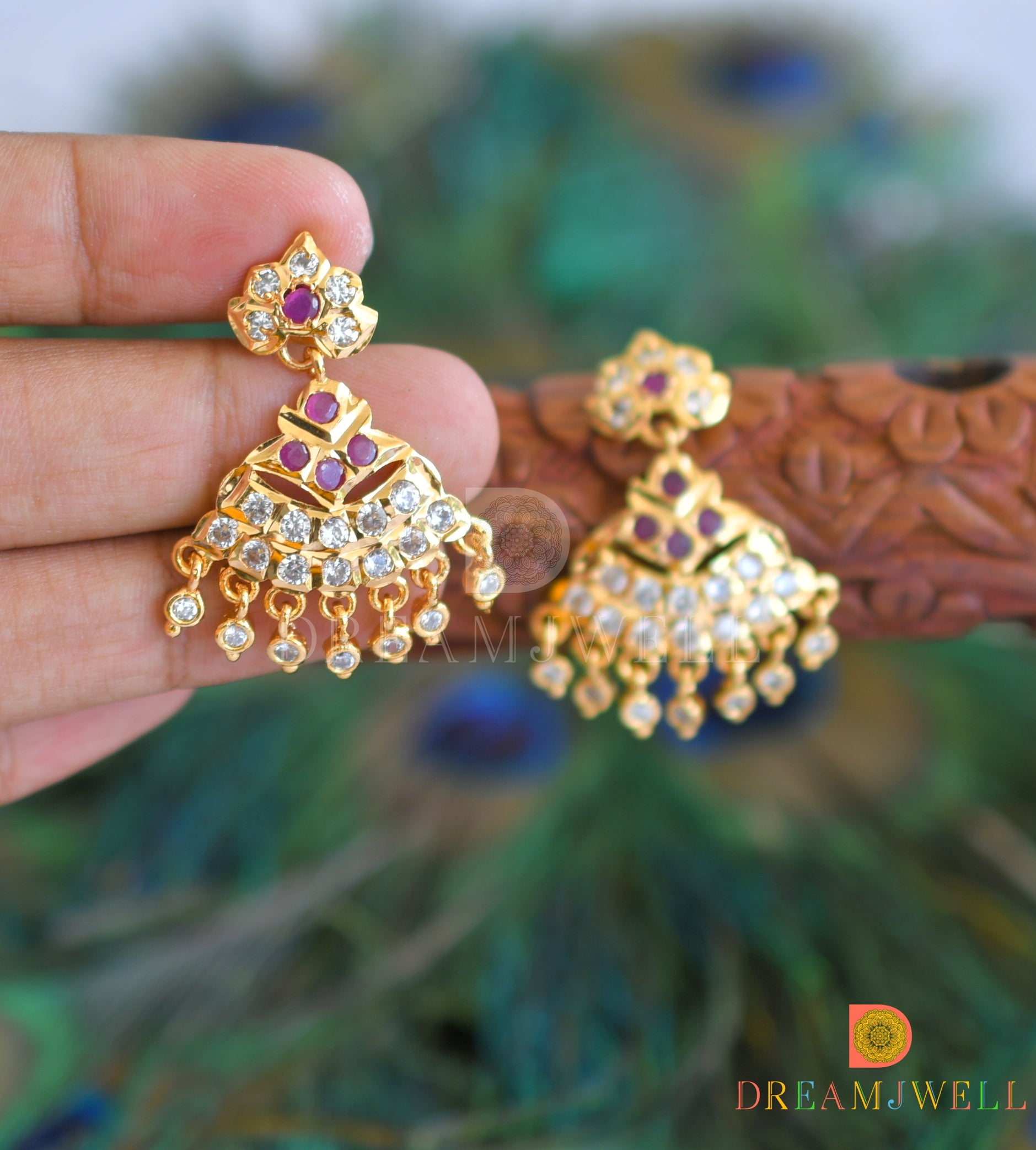 Ruby Pearl Earrings in Gold Plated Silver made with Traditional Indian –  Deccan Jewelry