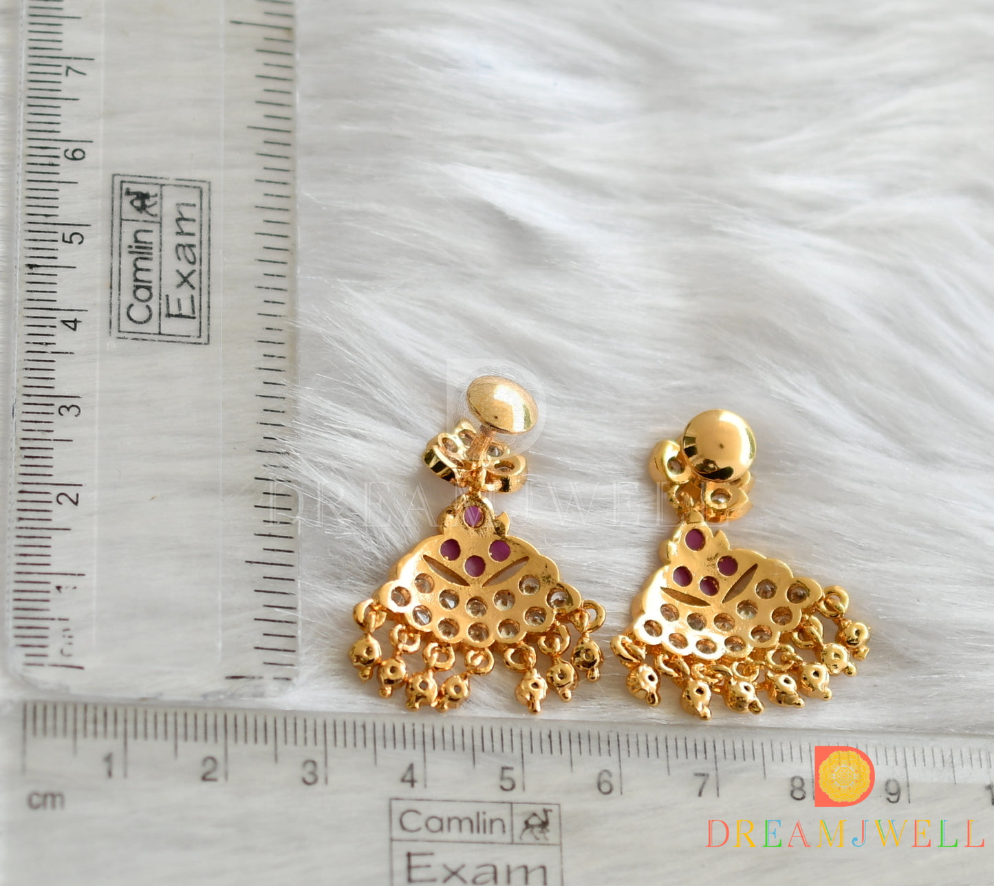 Gold tone cz pink-white stone earrings dj-38064