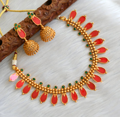 Matte finish green-red nagapadam Kerala style necklace set dj-41583