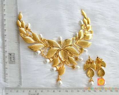 Gold finish cz pearl designer necklace set dj-14790