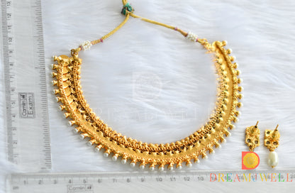 Antique gold designer pearl Lakshmi coin necklace set  dj-16794