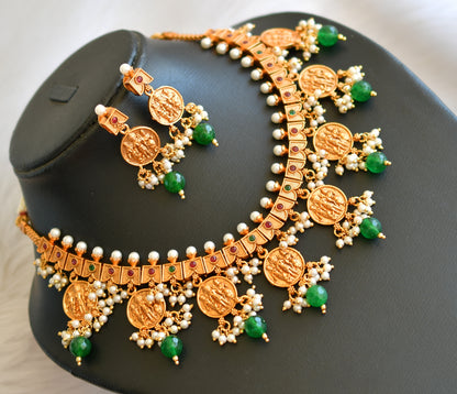 Matte finish ruby-green round Ram parivar Necklace set dj-31556