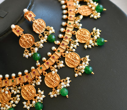 Matte finish ruby-green round Ram parivar Necklace set dj-31556