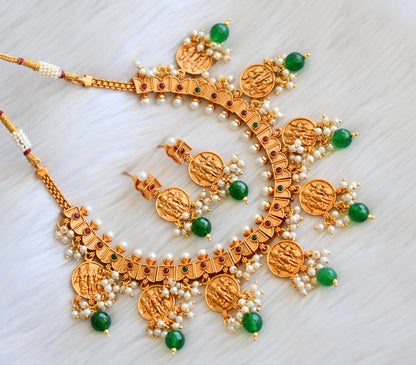 Matte finish ruby-green round Ram parivar Necklace set dj-31556